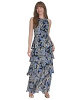 Tommy Hilfiger Women's Printed Tiered Halter Maxi Dress