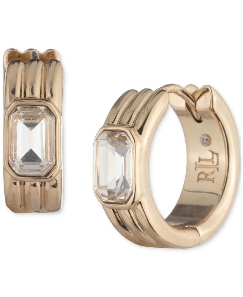 Lauren Ralph Lauren Gold-Tone Extra-Small Crystal Ribbed Hoop Earrings, 0.42"