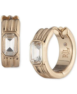 Lauren Ralph Lauren Gold-Tone Extra-Small Crystal Ribbed Hoop Earrings, 0.42"