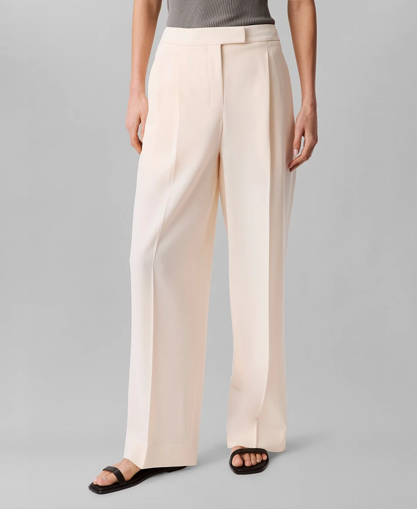 Calvin Klein Women's Soft Crepe Pleated Straight-Leg Pants