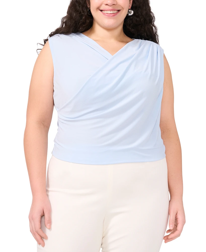 Vince Camuto Plus Draped Cross-Neck Sleeveless Top