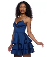 B Darlin Juniors' Satin Three-Tiered Mini Dress