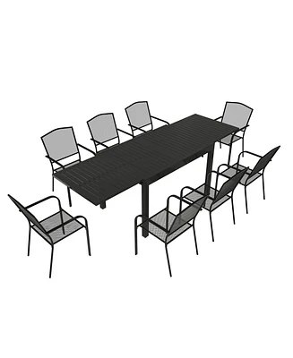 9-Piece Outdoor Dining Set with Aluminum Extendable Table 53"- 106" and Dining Chair
