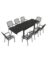 9-Piece Outdoor Dining Set with Aluminum Extendable Table 53"- 106" and Dining Chair