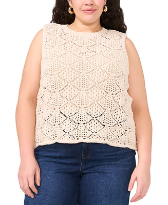 Vince Camuto Plus Pointelle Sleeveless Crewneck Tank