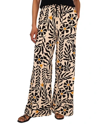 1.state Women's Floral Print Drawstring-Waist Wide-Leg Pants