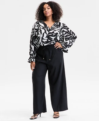 I.n.c. International Concepts Plus Solid Drawstring Wide-Leg Pants, Exclusively at Macy's
