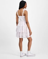 Celebrity Pink Juniors' Floral-Print Smocked Tiered Chiffon Mini Dress