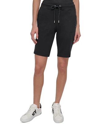 Dkny Sport Women's Cotton Logo Pull-On 10" Bermuda Shorts