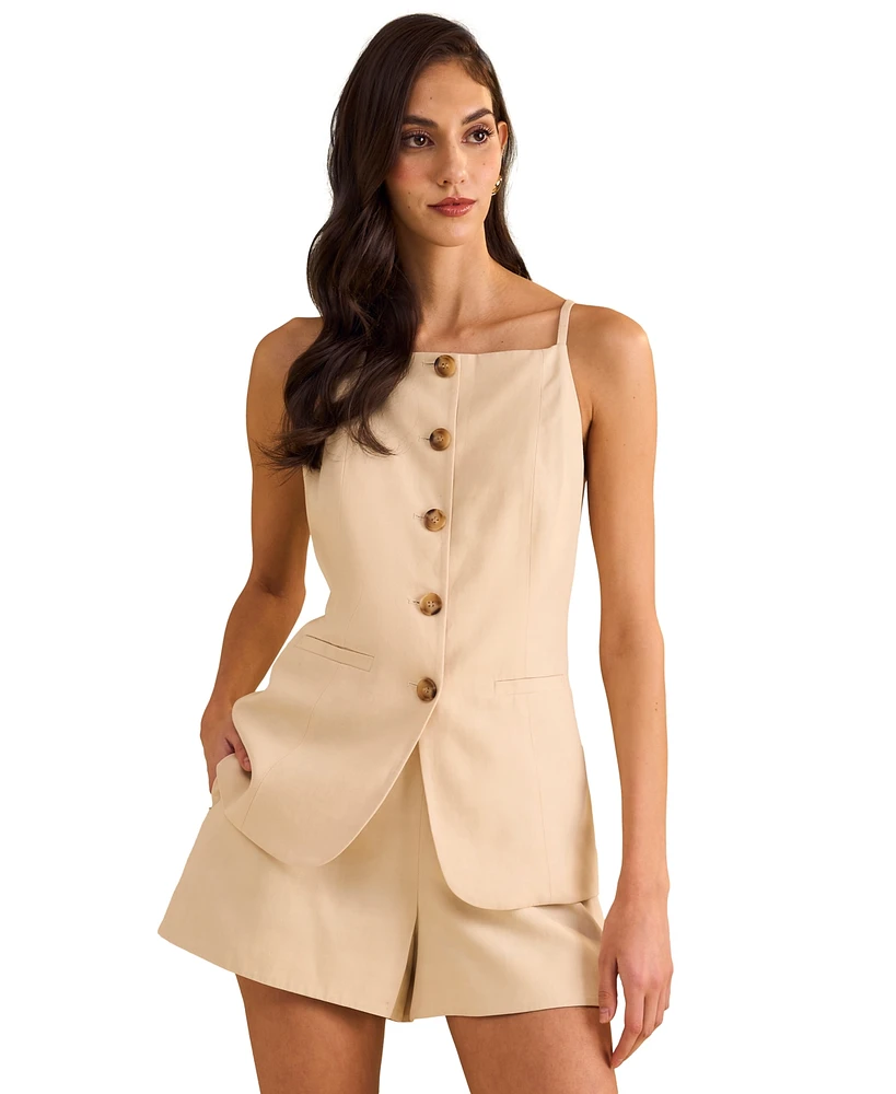 1.state Women's Square-Neck Button-Front Long Vest