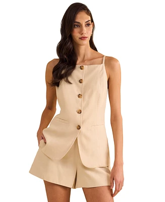 1.state Women's Square-Neck Button-Front Long Vest