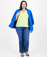 I.n.c. International Concepts Plus V-Neck Ribbed Knit Top, Exclusively at Macy's