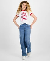 Rebellious One Juniors' Contrast-Trim Motorcycle Top