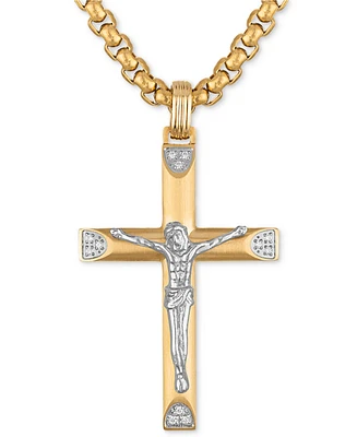 Esquire Men's Jewelry Diamond Crucifix 22" Pendant Necklace (1/20 ct. t.w.) in Stainless Steel & Gold-Tone Ion-Plate, Exclusively at Macy's