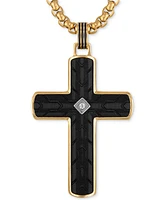 Esquire Men's Jewelry Diamond Accent Carbon Fiber Cross 22" Pendant Necklace in Stainless Steel & Black & Gold-Tone Ion-Plate, Exclusively at Macy's