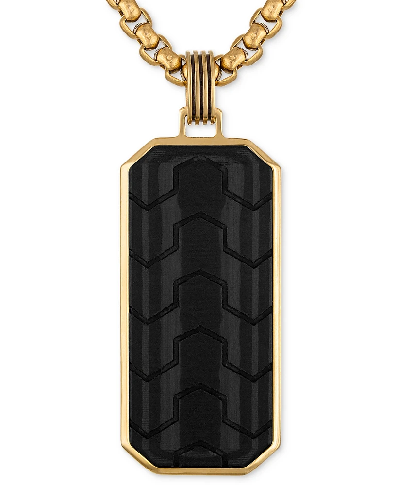 Esquire Men's Jewelry Carbon Fiber Dog Tag 22" Pendant Necklace in Black & Gold-Tone Ion Plated Stainless Steel, Exclusively at Macy's