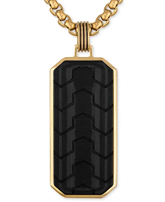 Esquire Men's Jewelry Carbon Fiber Dog Tag 22" Pendant Necklace in Black & Gold-Tone Ion Plated Stainless Steel, Exclusively at Macy's