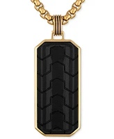 Esquire Men's Jewelry Carbon Fiber Dog Tag 22" Pendant Necklace in Black & Gold-Tone Ion Plated Stainless Steel, Exclusively at Macy's