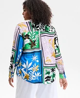 I.n.c. International Concepts Plus Mixed-Print Blouse, Exclusively at Macy's
