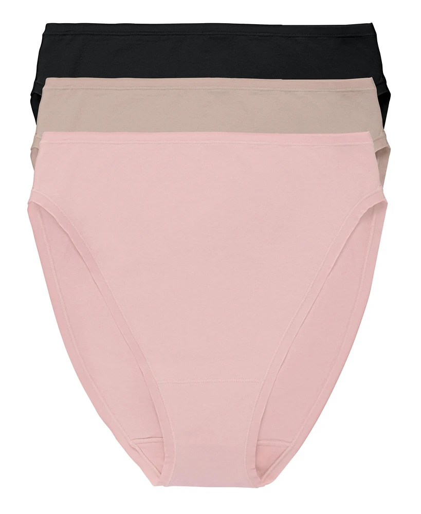 Natori Women's Bliss Bare Cotton High Cut Brief 3 Pack