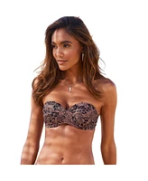 Lascana Women's Leopard Cheetah Print Bandeau Bikini Swimsuit Top