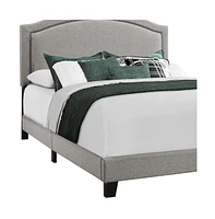 Elegant Solid Wood Bed Frame with Upholstered Linen and Nailhead Accents