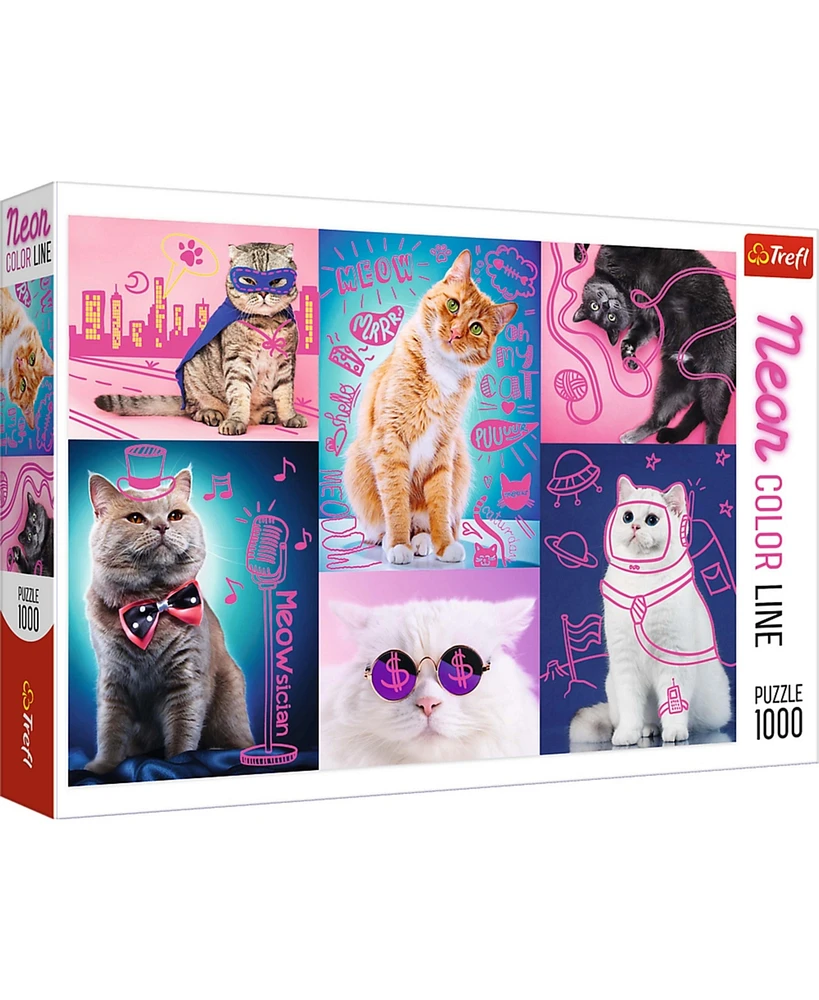 Trefl Red Neon Color Line 1000 Piece Puzzle - Super cats