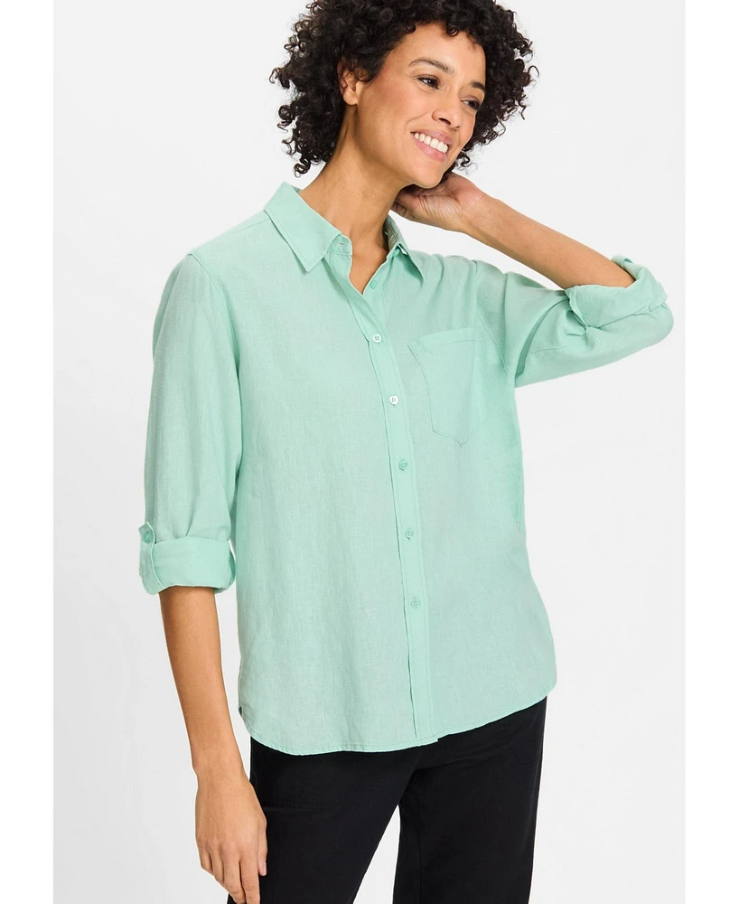 Olsen Women's Shirt with Rolled Sleeve Tab Detail