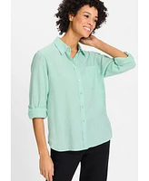 Olsen Women's Shirt with Rolled Sleeve Tab Detail