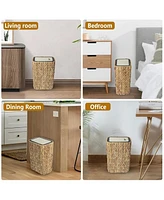 Boho Trash Can with Lid - Rattan Wastebasket, 2.6-Gallon Woven Hamper