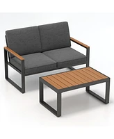 Gymax 2 Pcs Patio Aluminum Furniture Set Cushioned Sectional Sofa w/ Coffee Table
