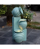 LuxenHome Aqua Blue 3-Tier Bowls 2.5-Feet Tall Outdoor Polyresin Fountain with Lights