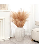 LuxenHome Beige Ribbed Round 15.2-Inch Tall MgO Vase