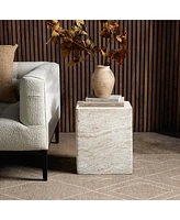 LuxenHome Travertine-Style Square MgO Side Table
