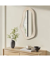 LuxenHome Natural Wood Framed Oval Irregular Wall Mirror, Accent and Vanity