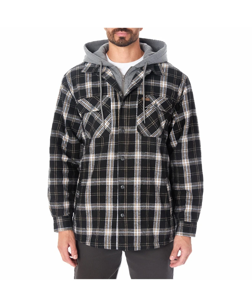 Smith's Workwear Men's Sherpa-Lined Hooded Flannel Shirt-Jacket with Inset