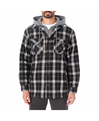 Smith's Workwear Men's Sherpa-Lined Hooded Flannel Shirt-Jacket with Inset