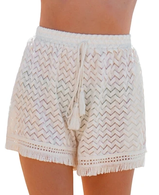 Cupshe Women's Woven Palms White Cover-Up Shorts