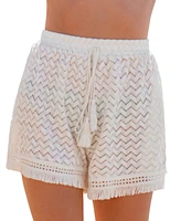 Cupshe Women's Woven Palms White Cover-Up Shorts