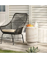LuxenHome Travertine-Style Round Ribbed MgO Side Table