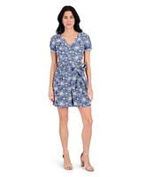 kensie Women's Eyelet Short-Sleeve Belted Romper