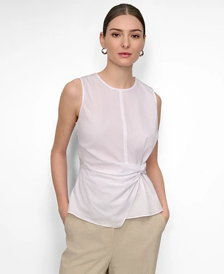 Dkny Women's Poplin Ruched Side-Twist Sleeveless Top