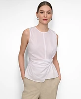 Dkny Women's Poplin Ruched Side-Twist Sleeveless Top