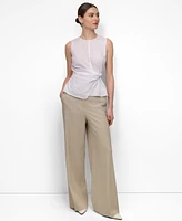 Dkny Women's Poplin Ruched Side-Twist Sleeveless Top