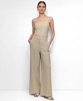 Dkny Women's Seersucker High Rise Wide-Leg Pants