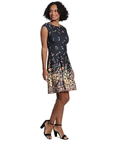 London Times Women's Scattered Floral-Print Fit & Flare Dress