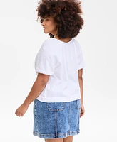 On 34th Plus Cotton Gauze Scoop-Neck Puff-Sleeve Top, Exclusively at Macy's