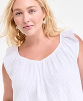 On 34th Plus Cotton Gauze V-Neck Flutter-Sleeve Top, Exclusively at Macy's