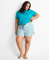 State of Day Plus Shadow Stripe Seersucker Drawstring Shorts, Exclusively for Macy's