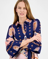 julia jordan Women's Printed Button-Front Tie-Waist Dress